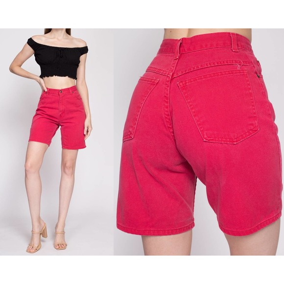 90s‎ Red High Waisted Jean Shorts - Extra Small, 25" | Vintage Denim Mom Shorts - Picture 1 of 7